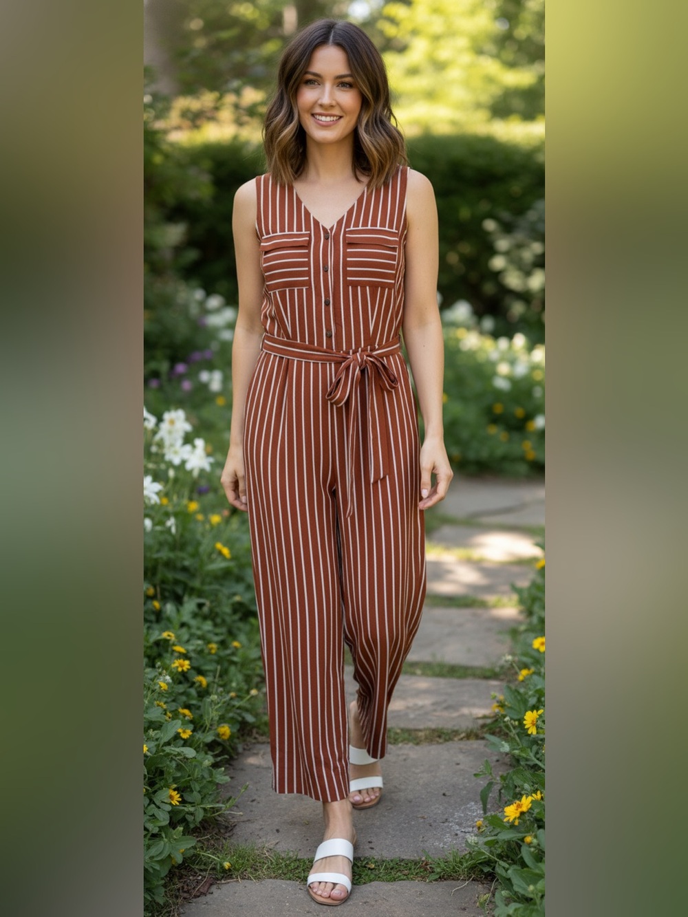 Monteau Women’s Brown and white Jumpsuit. Size Large
